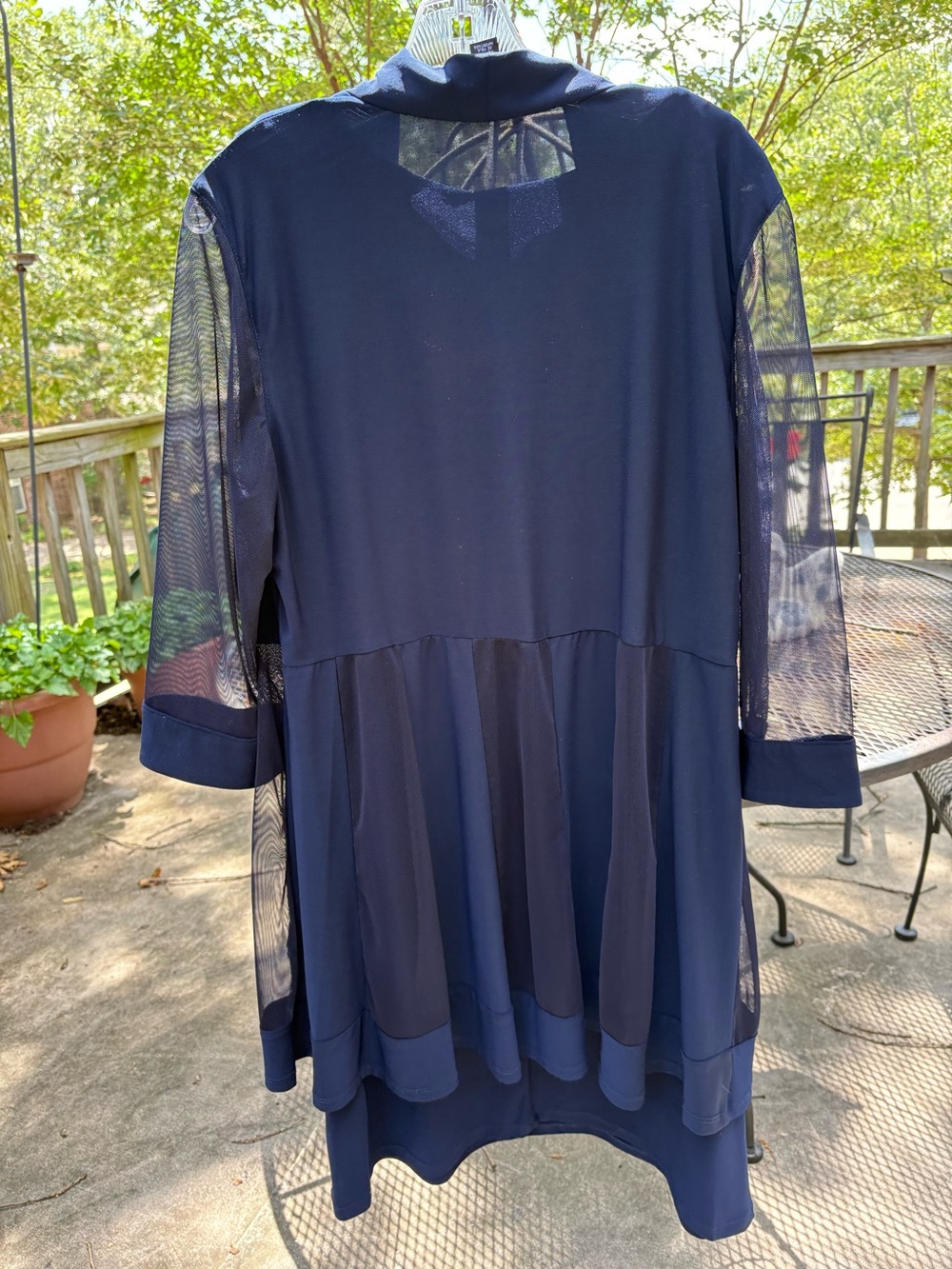 Elegant R&M Richards Navy 2 Piece Dress with Beaded & Rhinestone Jewel Neckline - Picture 6 of 16